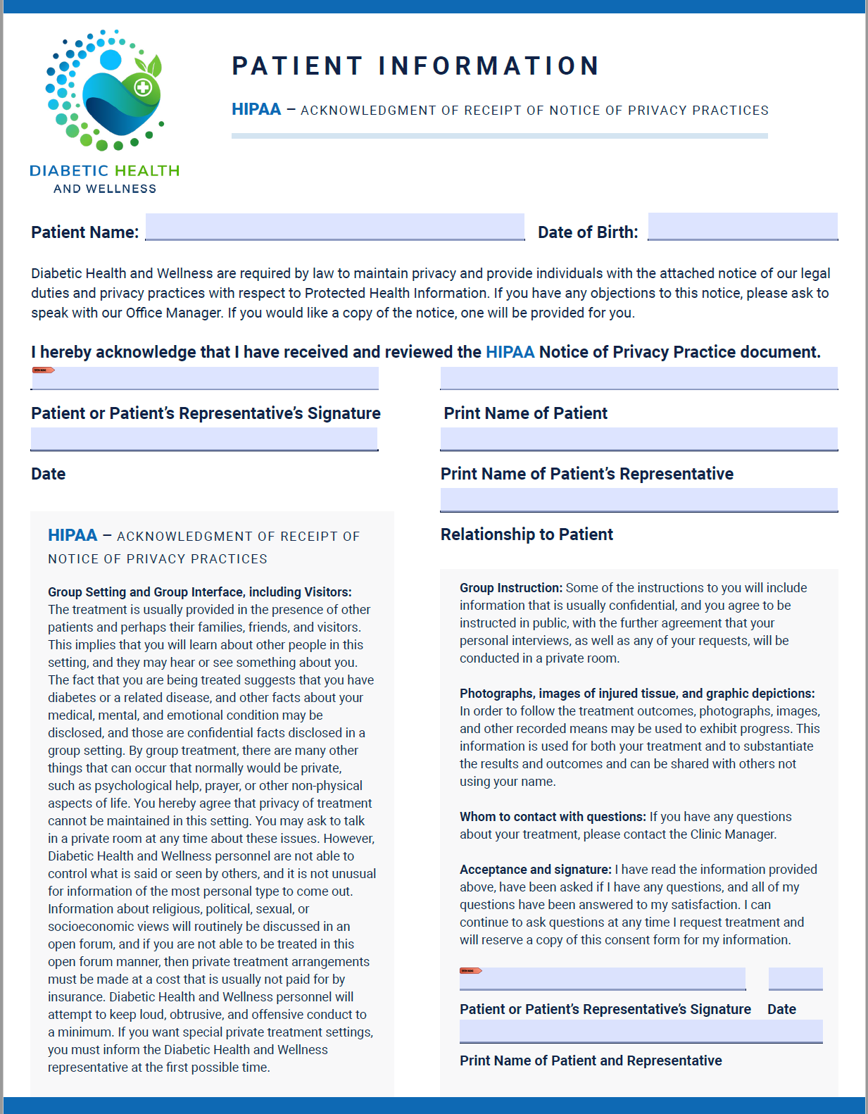 Patient Form - Patient Information / HIPPA Form